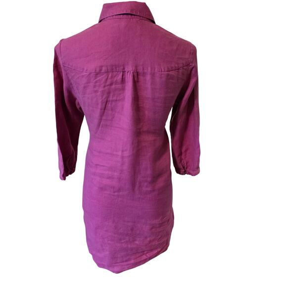 Boden Womens Linen Button Front Dress with tie Size 8 Purple workwear career - Picture 3 of 5